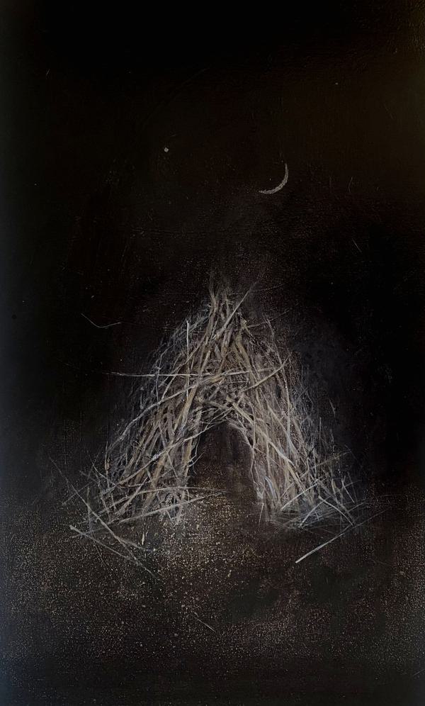 Rachel Gibson Shelter winter dreaming Acrylic on Calico 23cms x 36cms x 2 cms 1737819497
