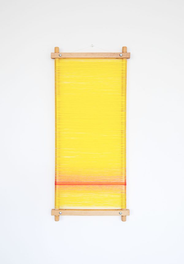 Wrapped Yellow 2023 Gutermann Rayons on tapestry frame 12 x 28 inches 1753267737