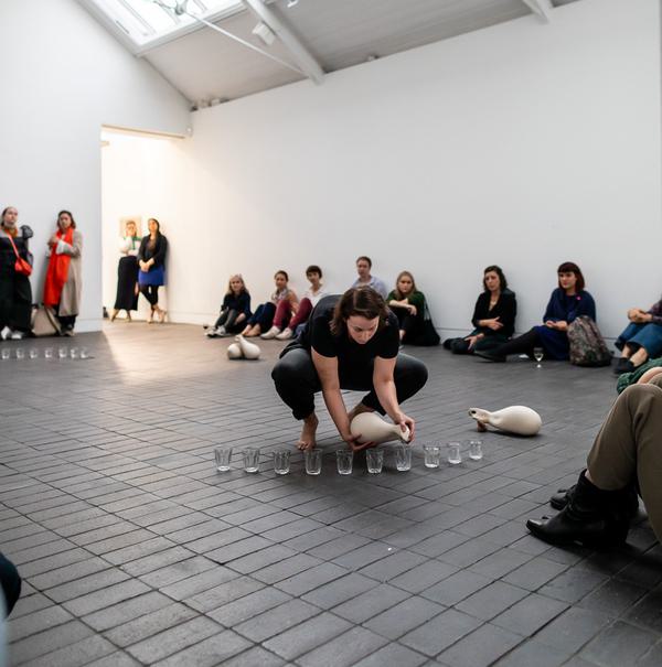 Image 3 in the midst of her elemental composition 2019 Jerwood Arts London documentation of performance AJ Stockwell Hydar Dewachi jpg 1 1720114847